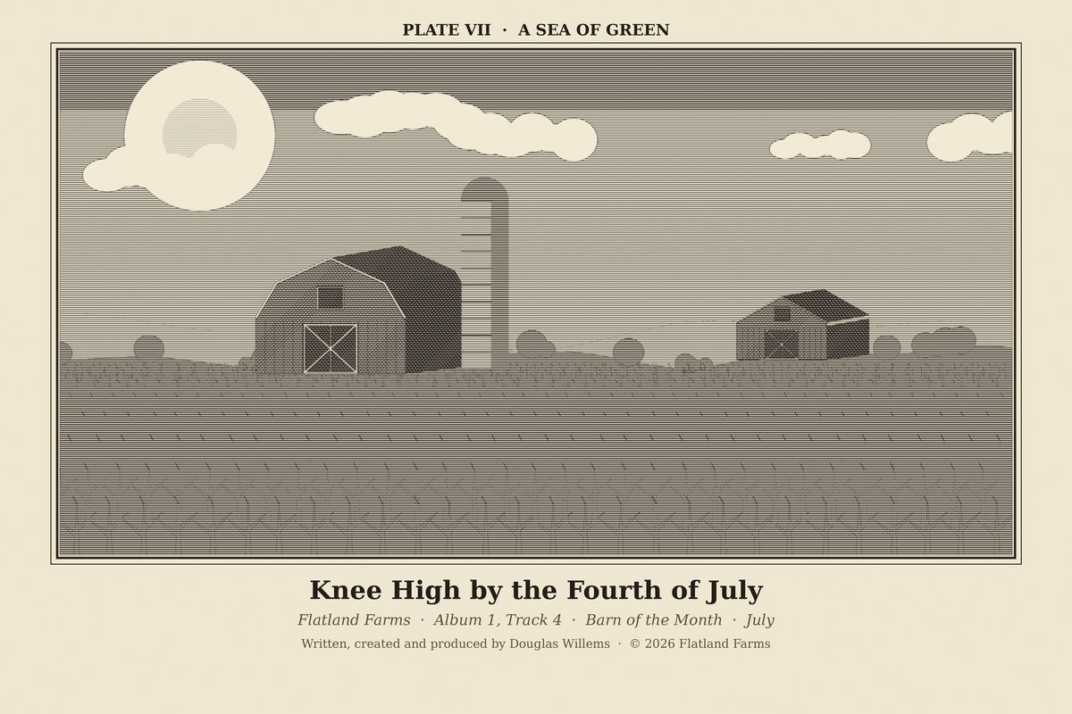 Flatland Farms engraved plate VII, A Sea of Green, drawn for the song Knee High by the Fourth of July