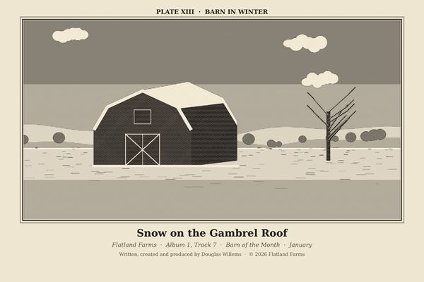 Engraved print, Plate XIII: Barn in Winter